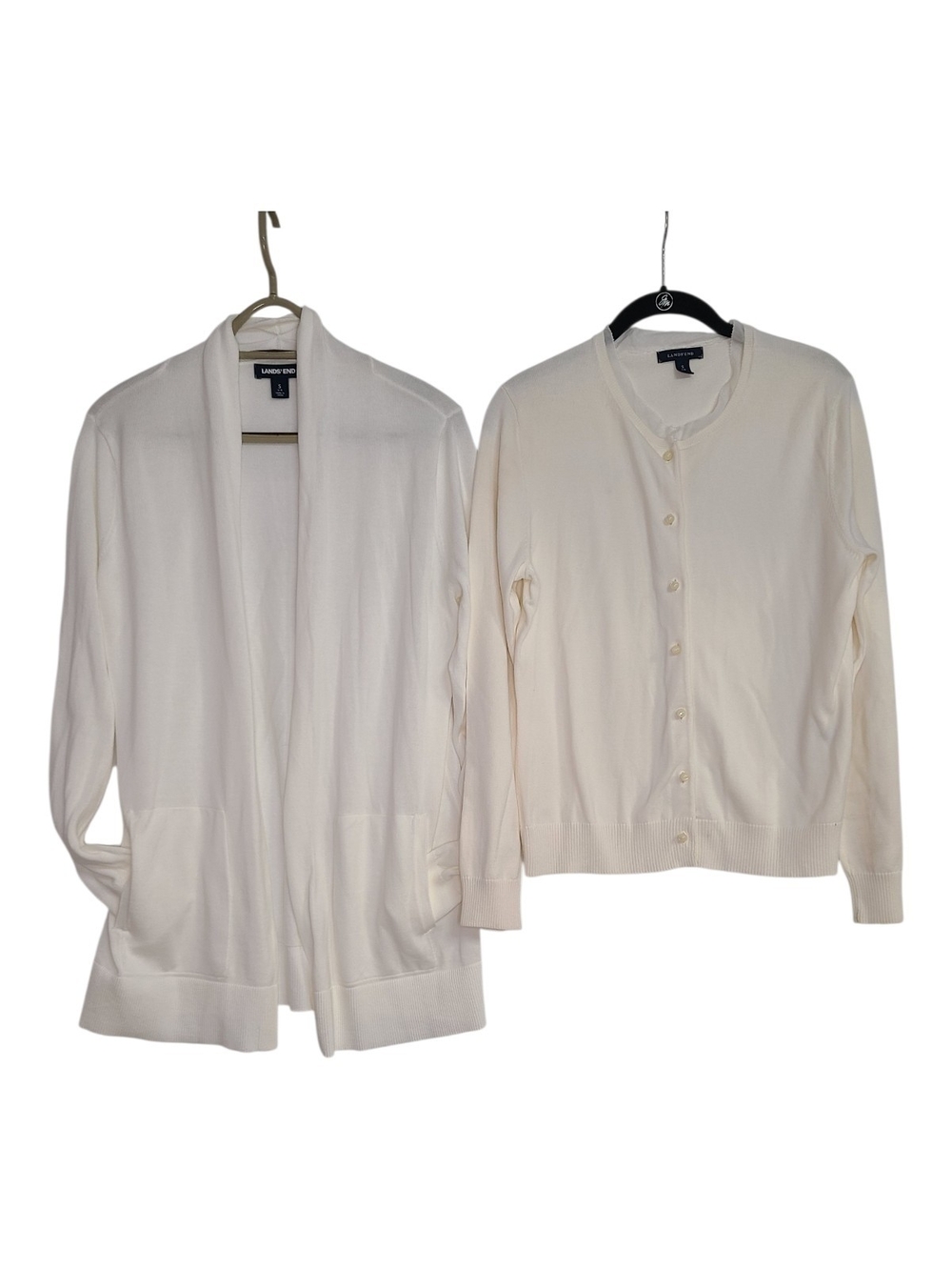 Lands' End Ivory Cotton Cardigan Set S 6 8 Bundle Open Front & Button Up